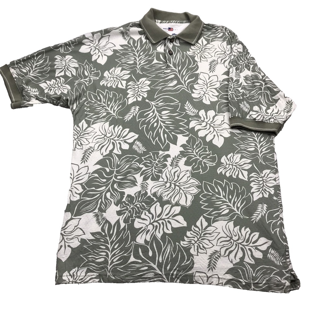 VTG Skins Game Golf Polo Mens LARGE Hawaiian Floral Tropical Vent Holes MADE USA